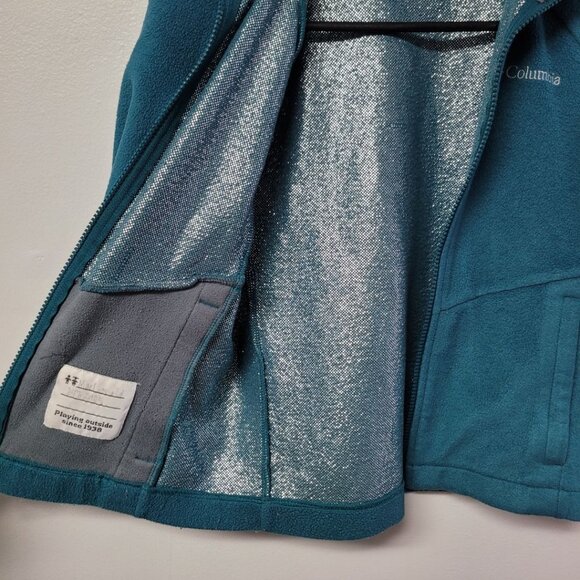 Columbia Fleece Zip Up Teal Blue Green Collar Girls Size Small Childrens School - Picture 8 of 9